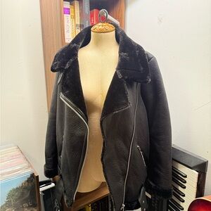 Zara Black Faux-Shearling Bomber Jacket